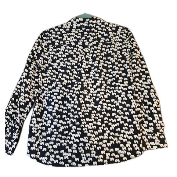 Talbots Top Women's Petite Medium Mp Elephant Novelty Button Up Shirt Roll‎ Tab - Picture 2 of 7